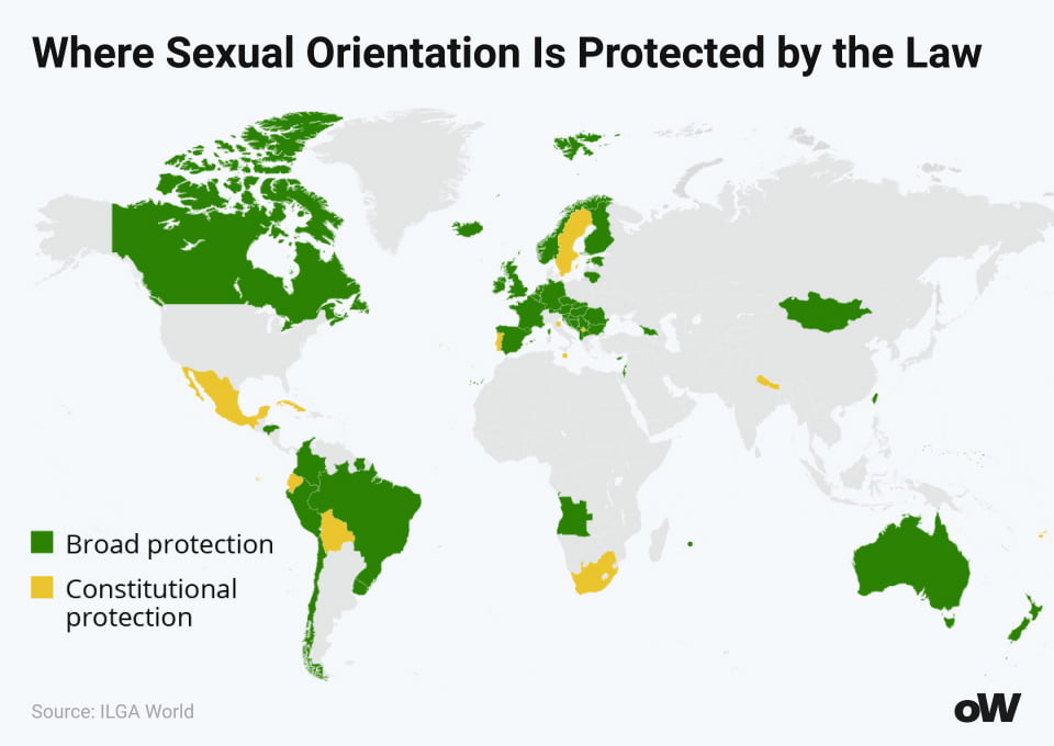 Am I Bisexual Quiz. Map of countries where sexual orientation is protected by law