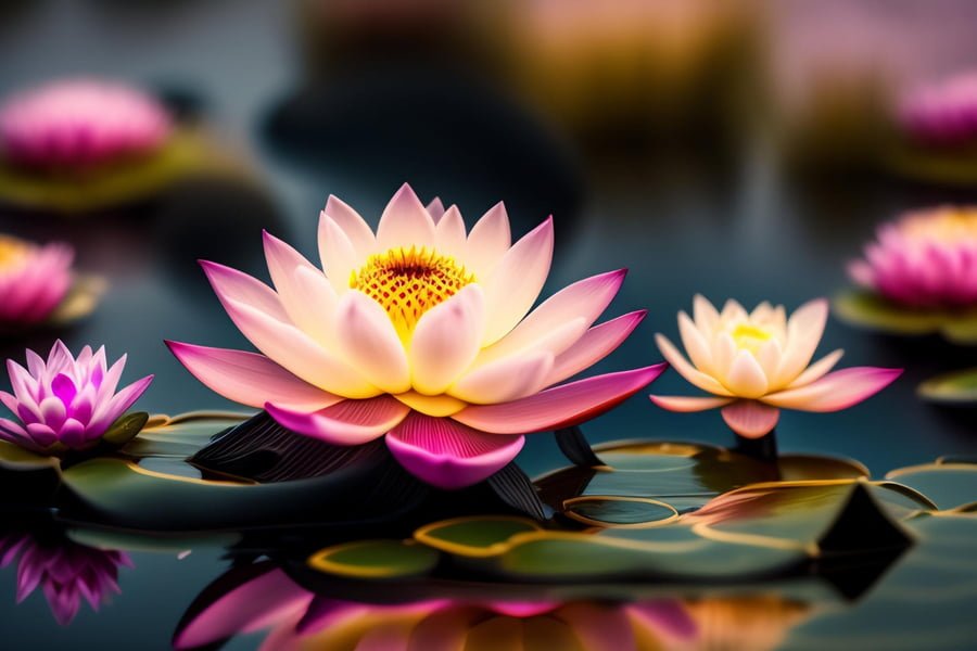 What Flower Am I Quiz. A pink and yellow lotus flower in a pond