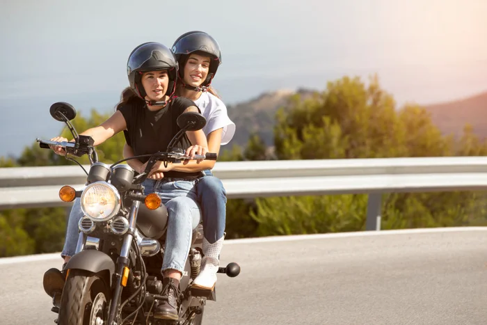 Lesbian couple on a motorcycle road trip